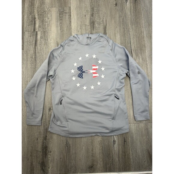 Mens Under Armour Freedom Tech Terry PO Hoodie American Flag Fitted Hoodie Large - Picture 1 of 5